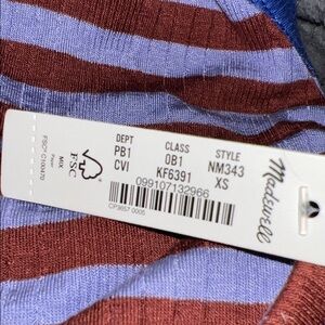 MADEWELL MWL striped ribbed blue burgundy crop tank with built in bra NWT xs